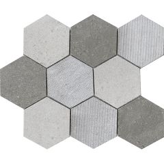 Porcelanosa World Hexagon Texture Grey Mosaic 25.9 x 29.9cm