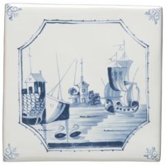 Winchester Classic Ship and Island Delft Scene 12.7 x 12.7cm